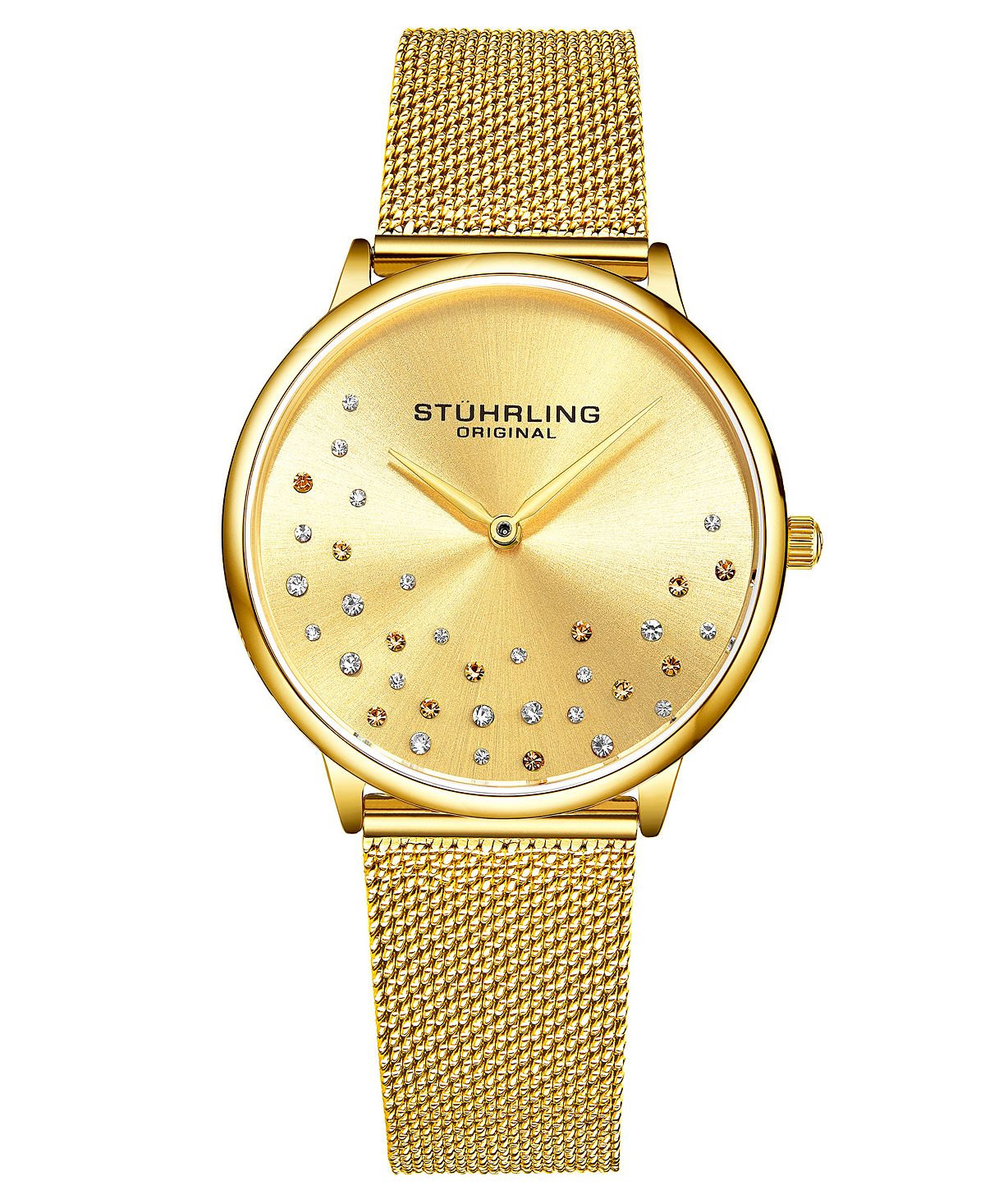 цена Женские золотистые часы-браслет из нержавеющей стали с сеткой, 38 мм Stuhrling, золотой