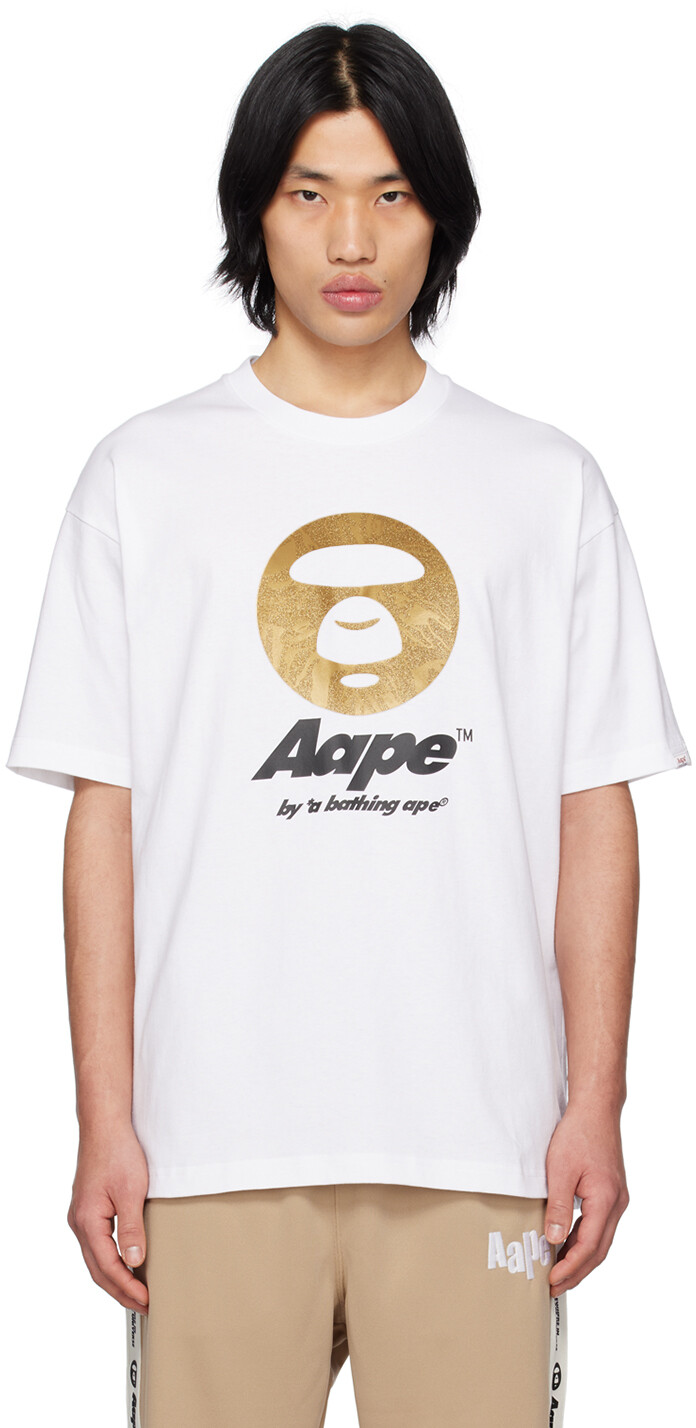 

Белая блестящая футболка AAPE by A Bathing Ape, Белый