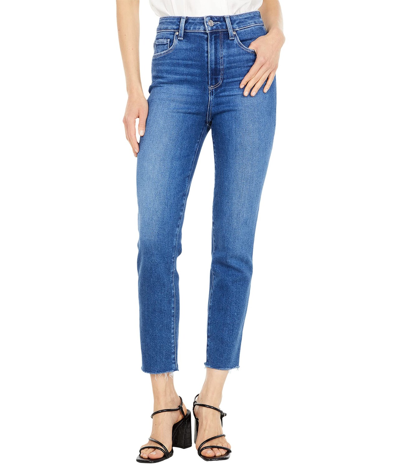 

Джинсы Paige, Sarah Slim Crop w/ Raw Stringy Hem in Starcrossed