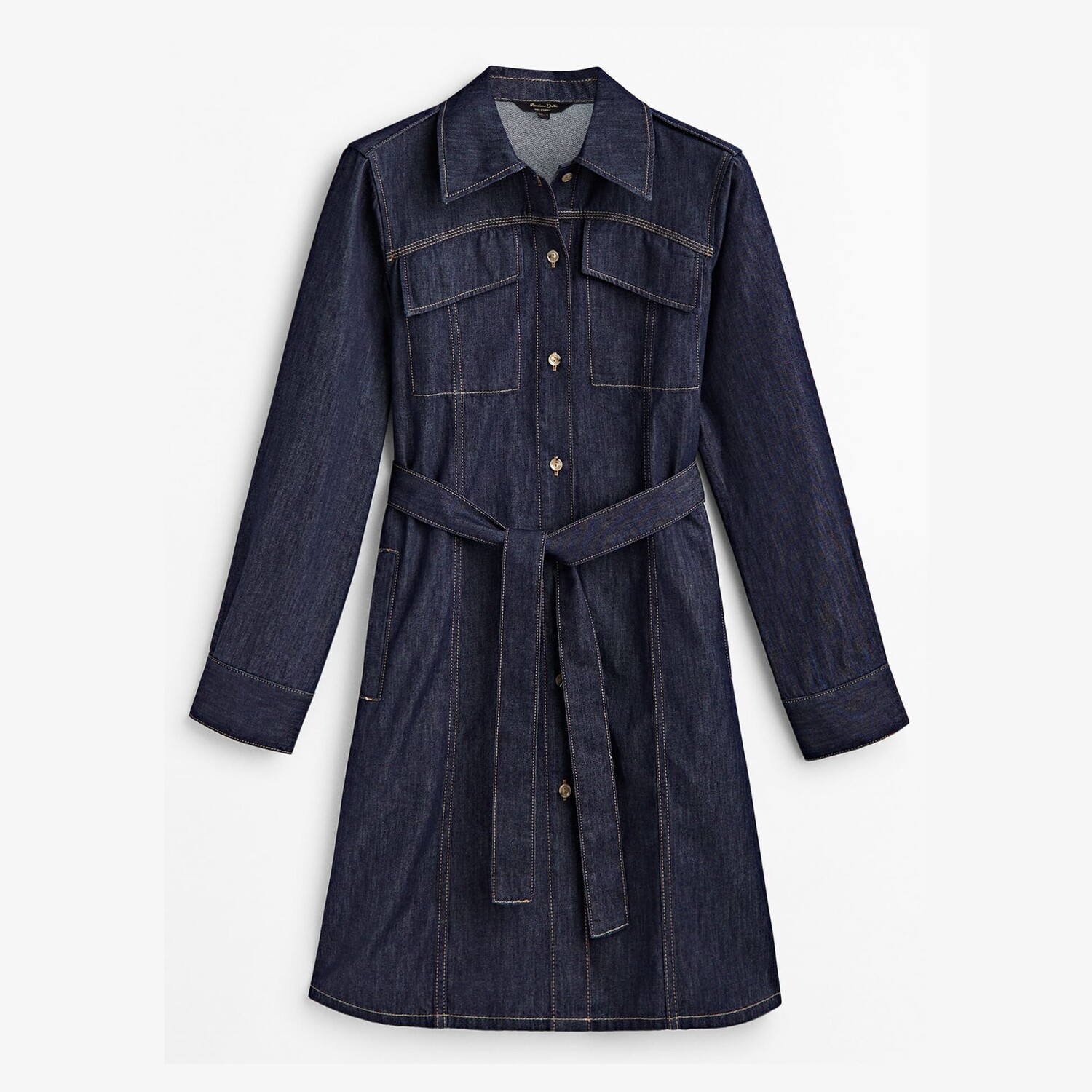 

Платье Massimo Dutti Denim With Belt, темно-синий