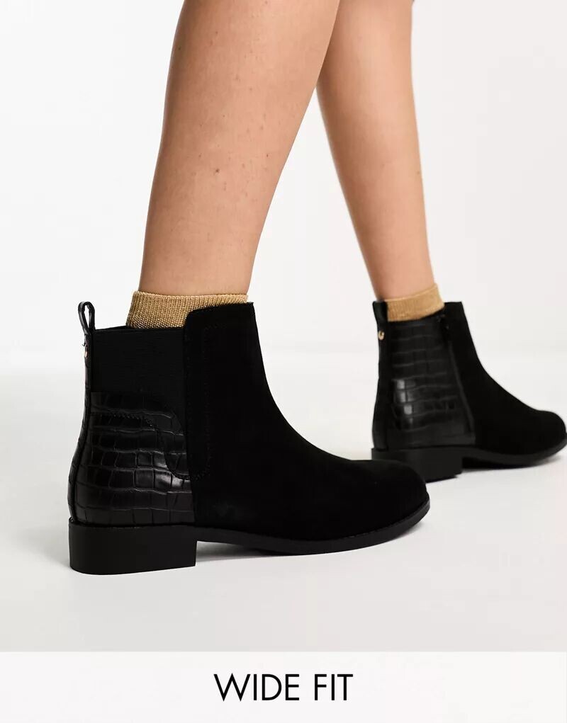 

Черные ботинки челси на плоской подошве New Look Wide Fit, широкий крой, Черный