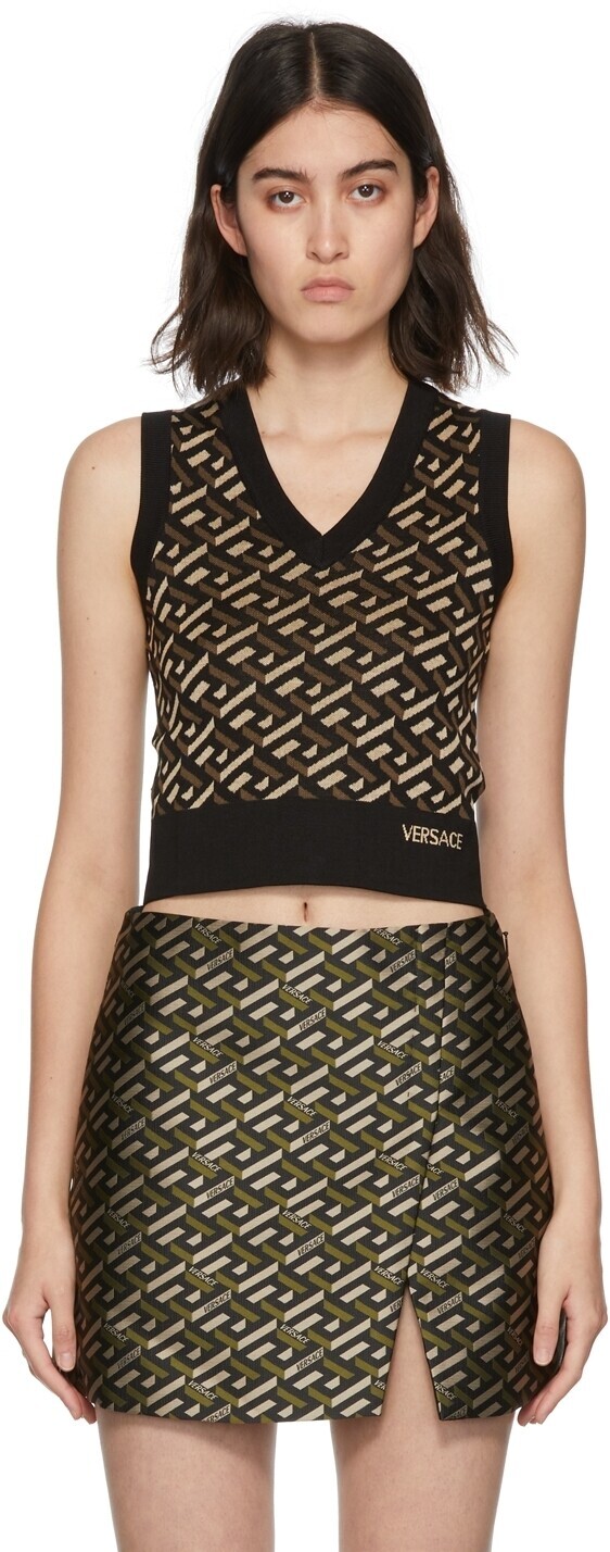 

Жаккардовый жилет с монограммой черного и хаки Versace