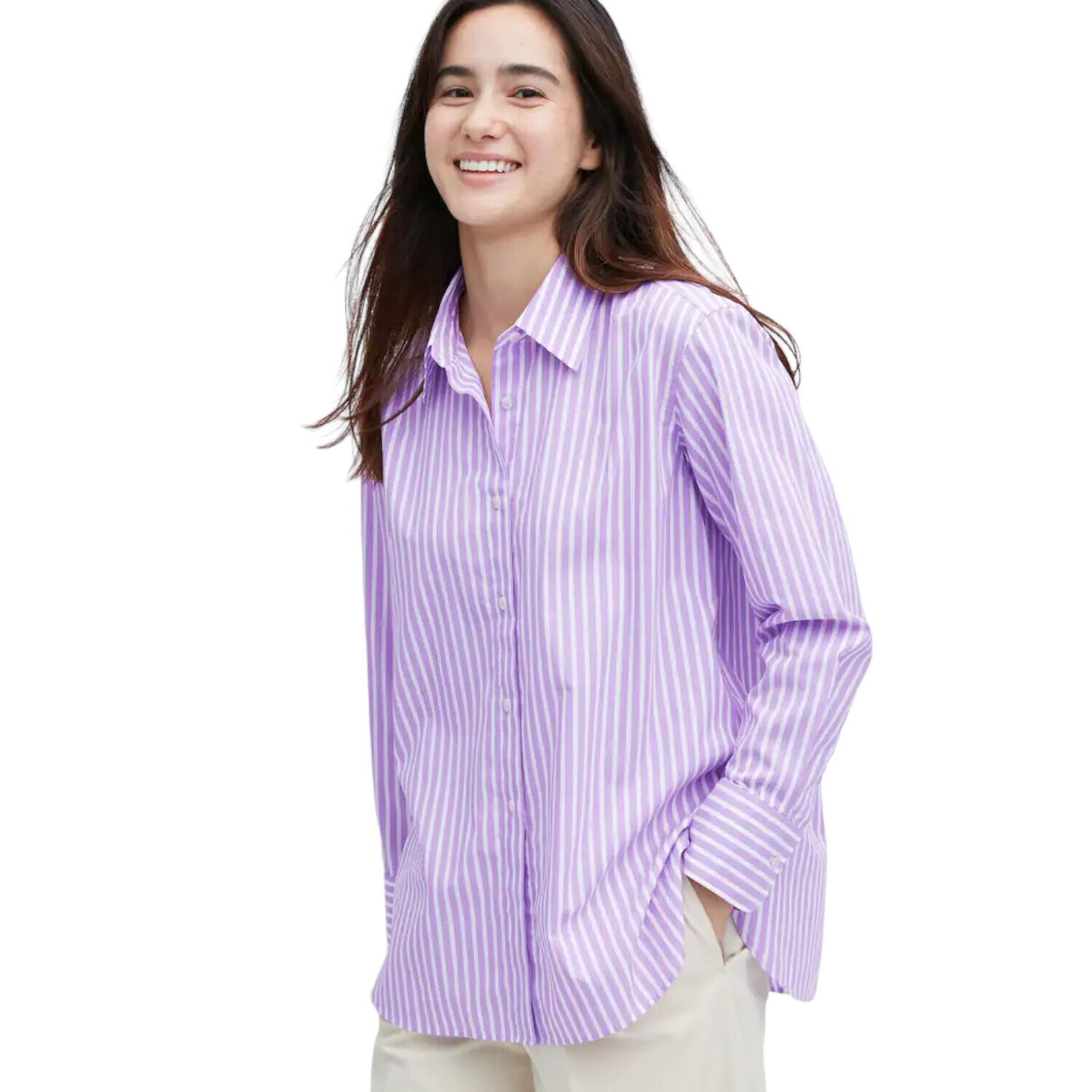 

Рубашка Uniqlo Cotton Striped Long Sleeved, сиреневый