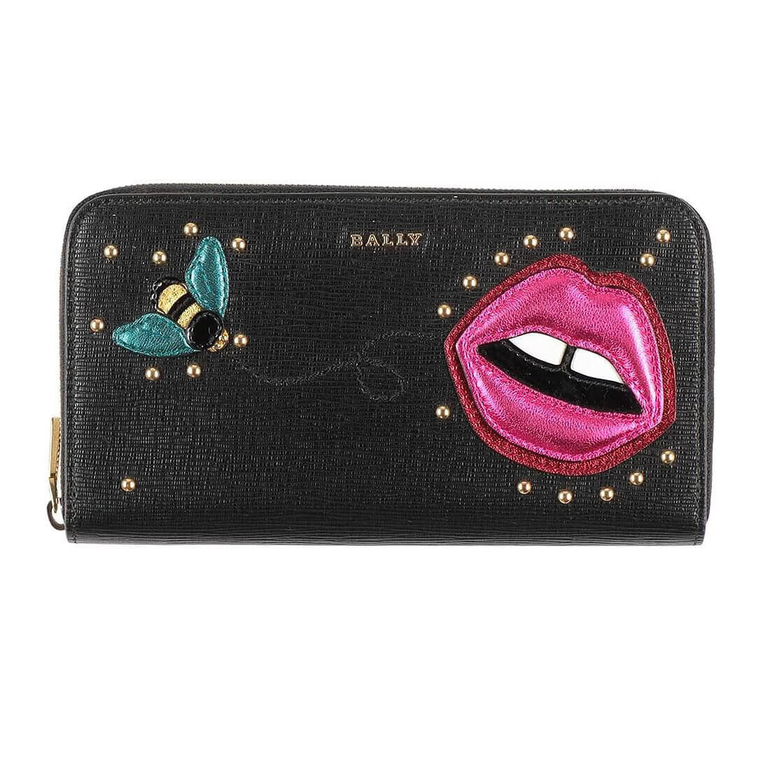 

Кожаный кошелек на молнии с аппликацией Bally, черный/мультиколор