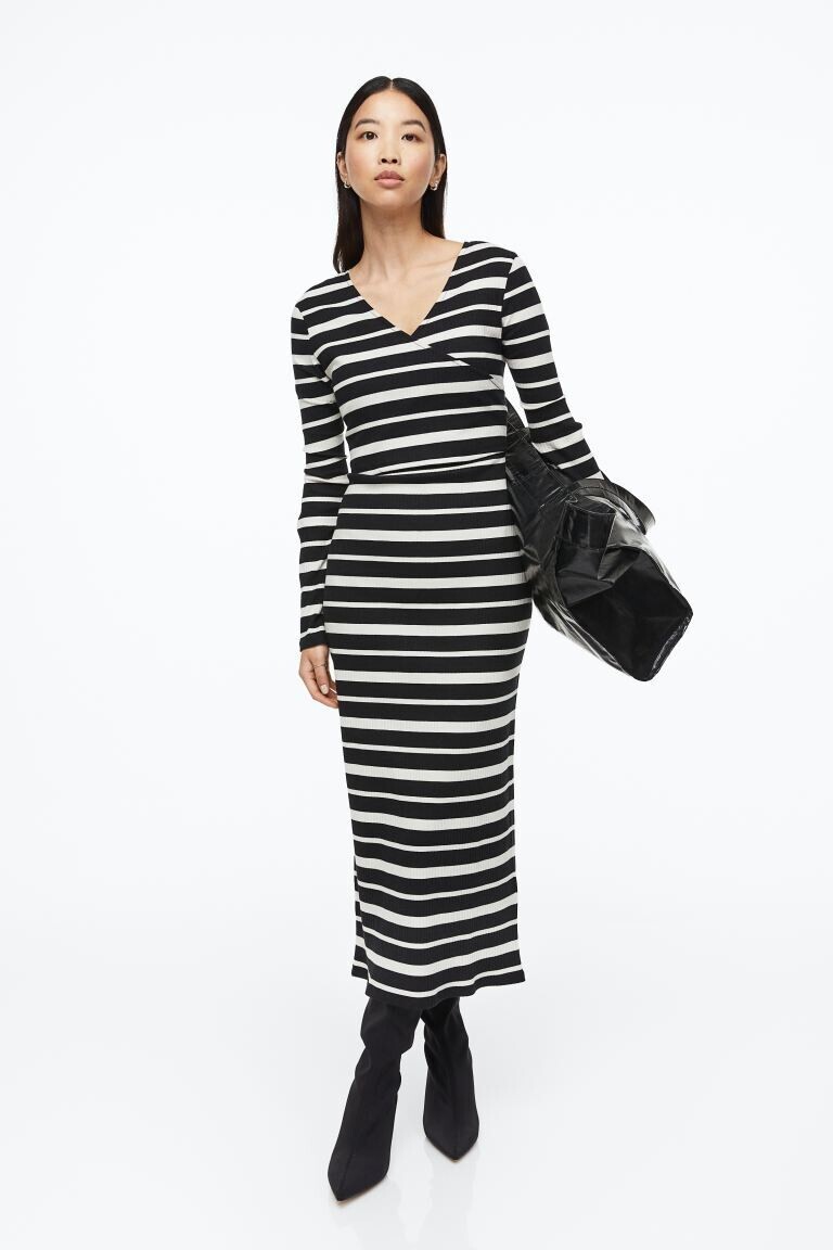 

MAMA Платье для беременных в рубчик H&M, черный/полосатый