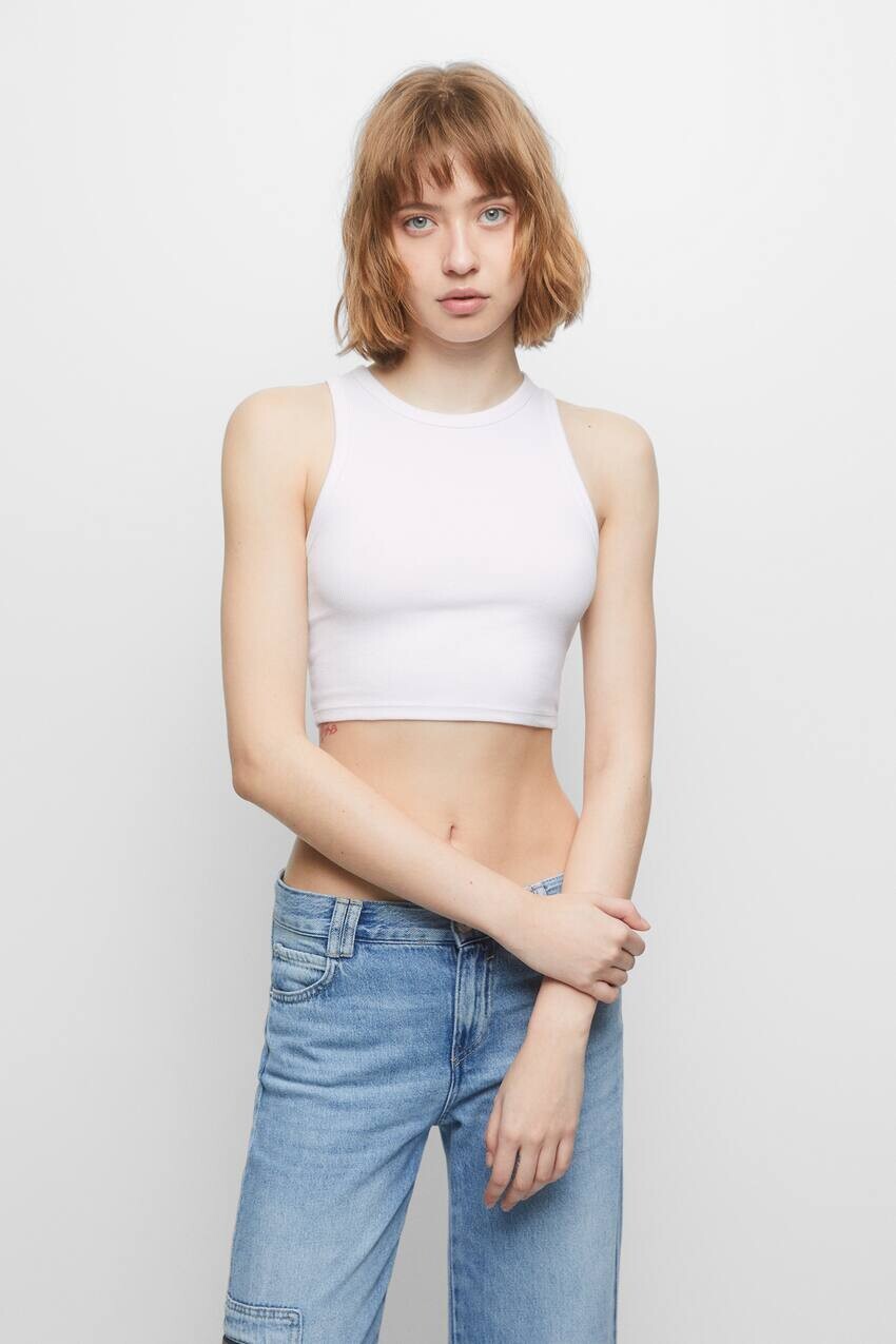 

Рубчатая майка с окантовкой Pull&Bear, белый