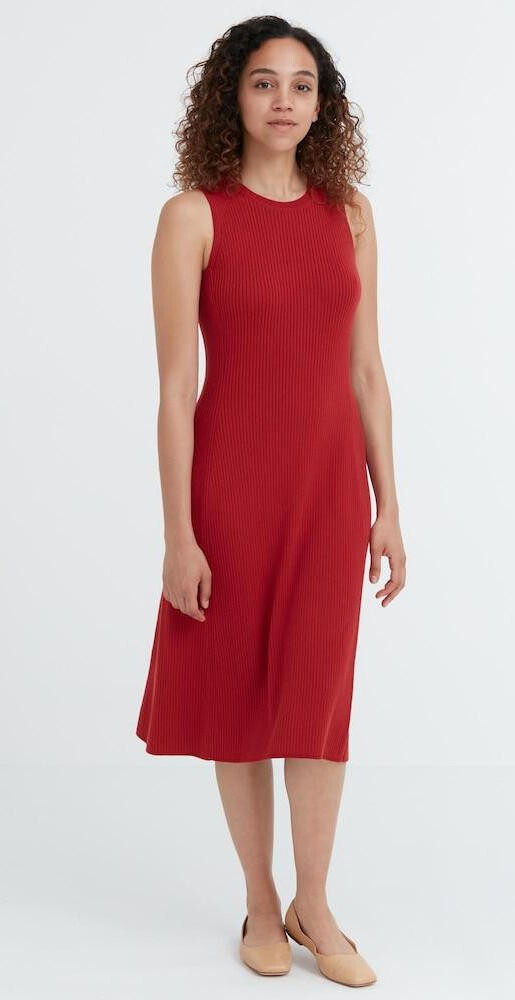 

Платье без рукавов из ребристой ткани Uniqlo Cotton Blended Knit Waist, красный