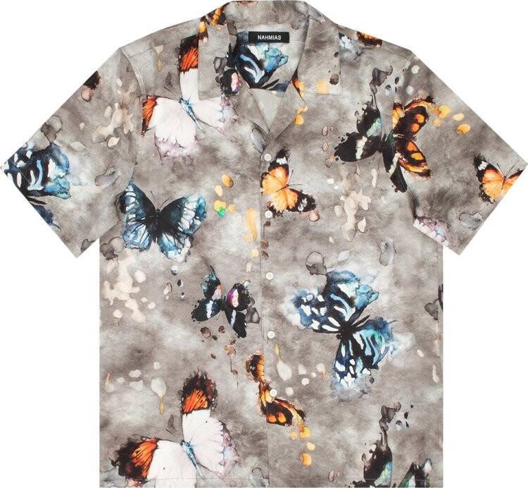 

Рубашка Nahmias Butterfly Silk Short-Sleeve Button Down Shirt 'Grey', серый