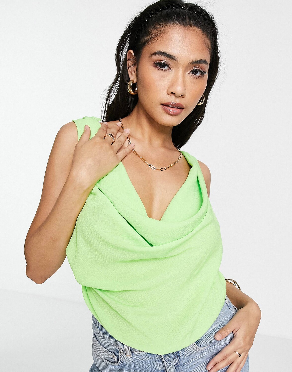 

Зеленый топ без рукавов с драпировкой и завязками на плечах ASOS DESIGN