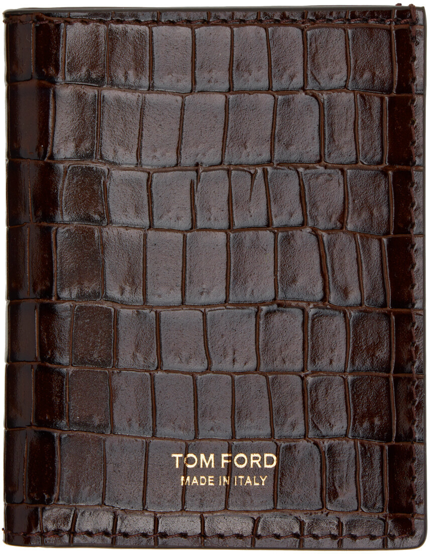 

Коричневая складная визитница под крокодила TOM FORD