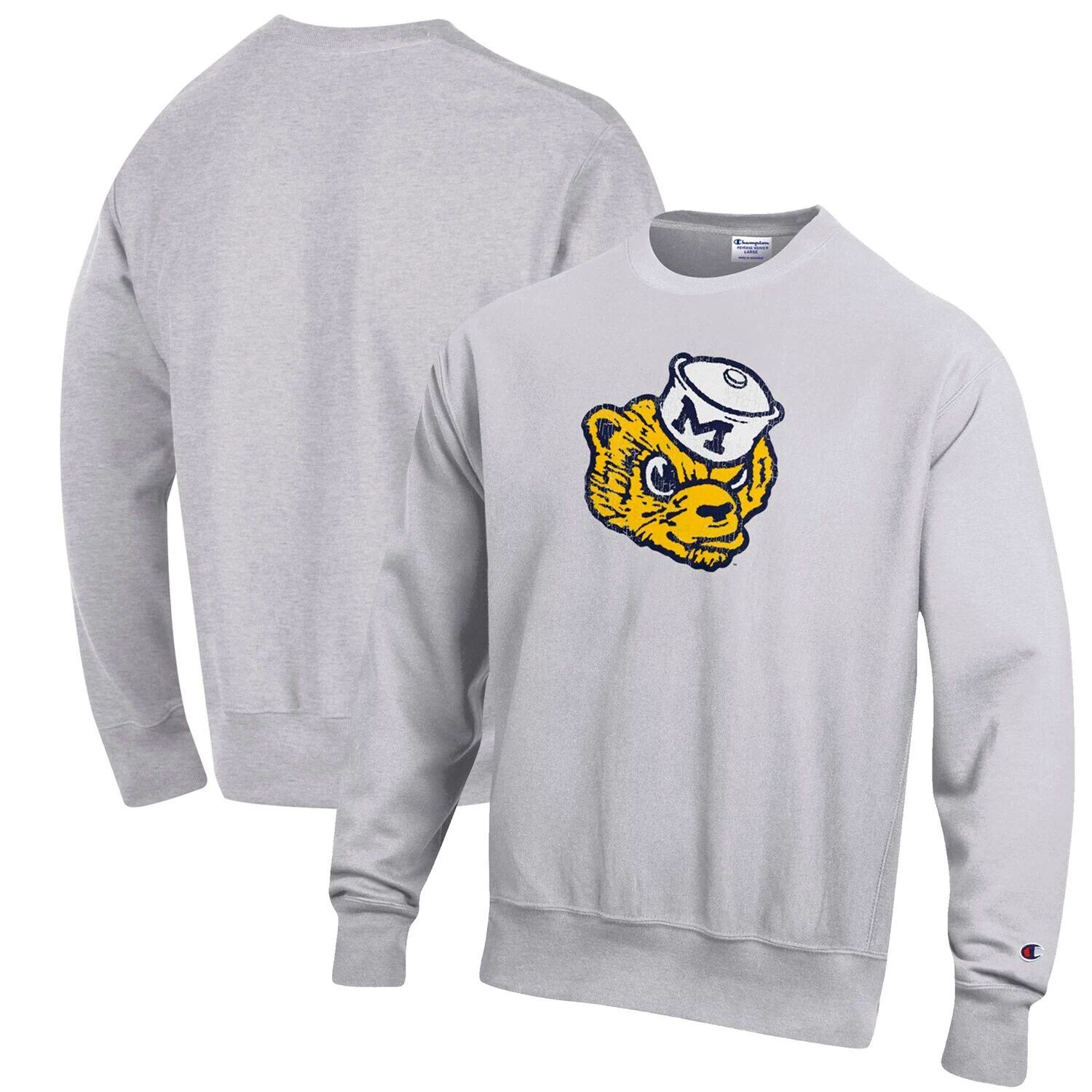 

Мужской серый пуловер с логотипом обратного плетения Michigan Wolverines Vault Logo Champion