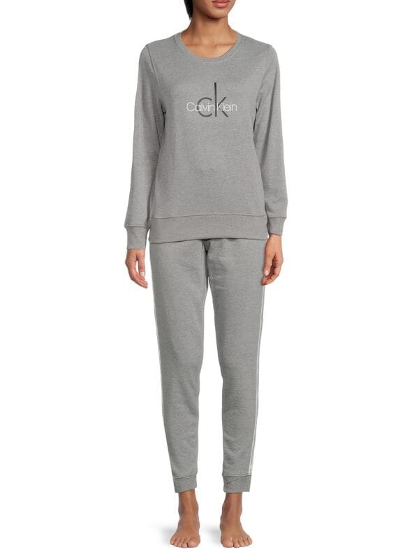 

Комплект пижамный Calvin Klein из двух предметов с логотипом, серый