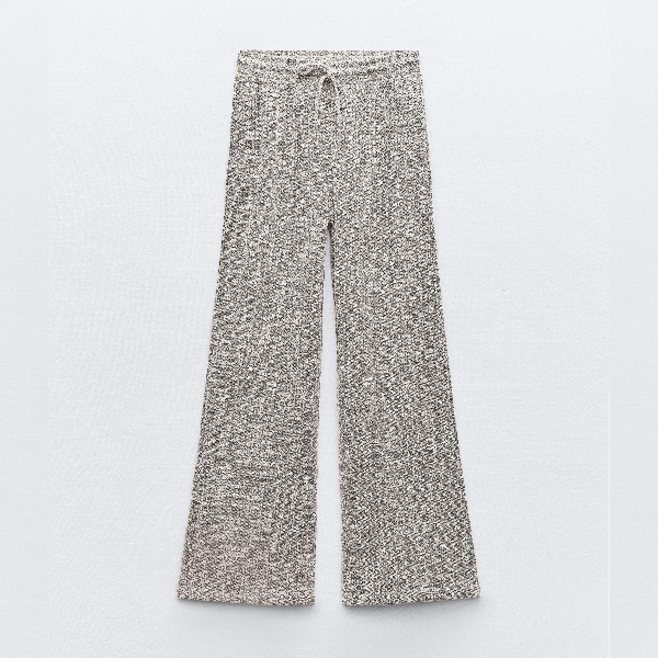 Брюки Zara Textured Wide-leg, коричневый/белый брюки zara textured коричневый