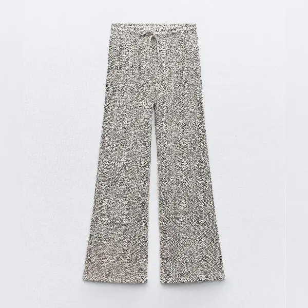 

Брюки Zara Textured Wide-leg, коричневый/белый