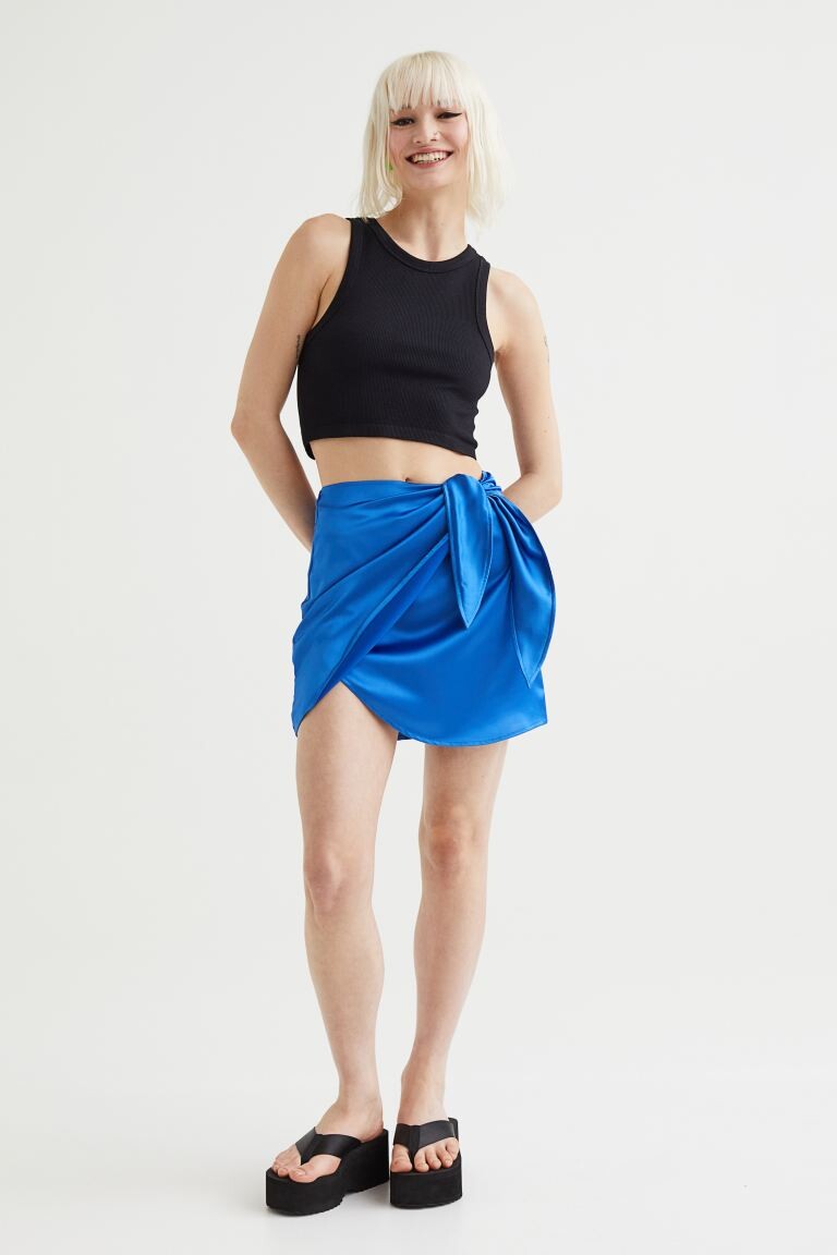 

Атласная юбка с запахом H&M, ярко-голубой