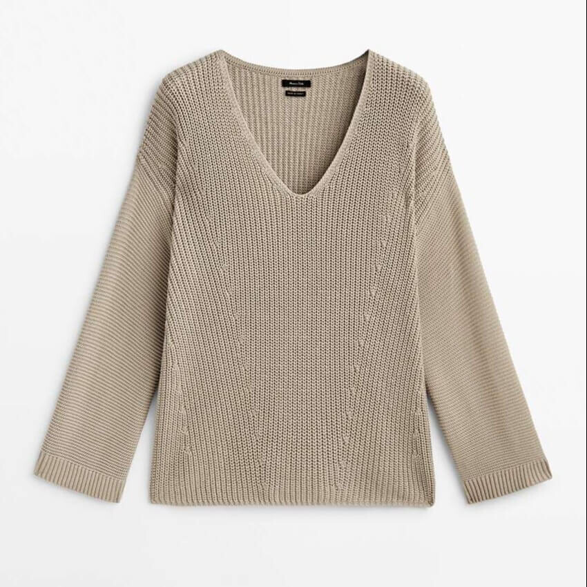 

Свитер Massimo Dutti Purl Knit With Sleeve Detail, дымчатый