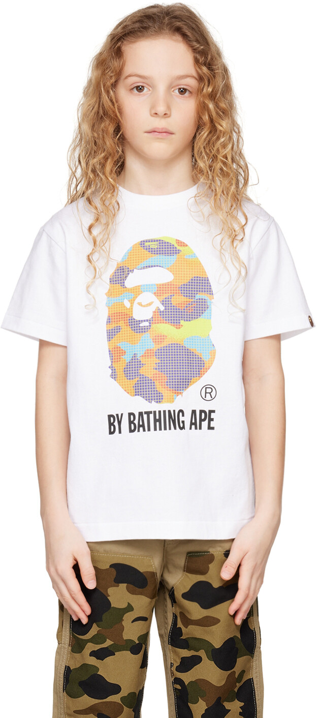 

Детская белая футболка с камуфляжным принтом в сетку BAPE