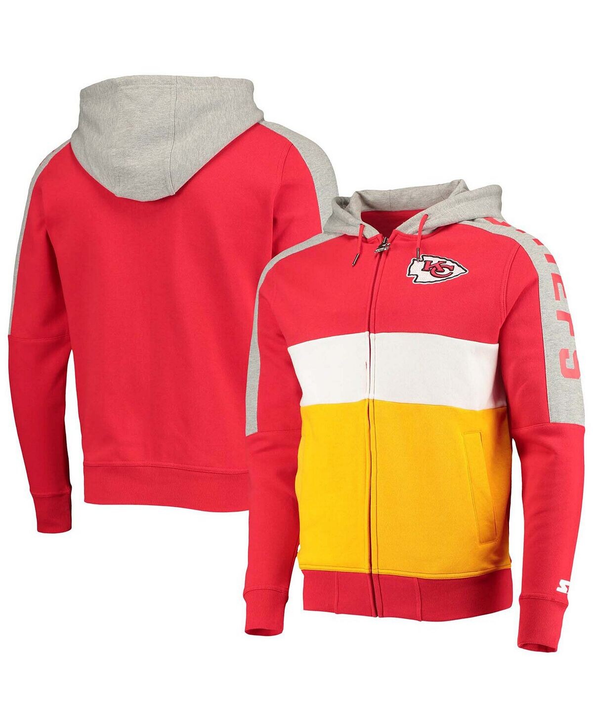 

Мужская красно-золотая толстовка с капюшоном kansas city chiefs playoffs color block с молнией во всю длину Starter, мульти