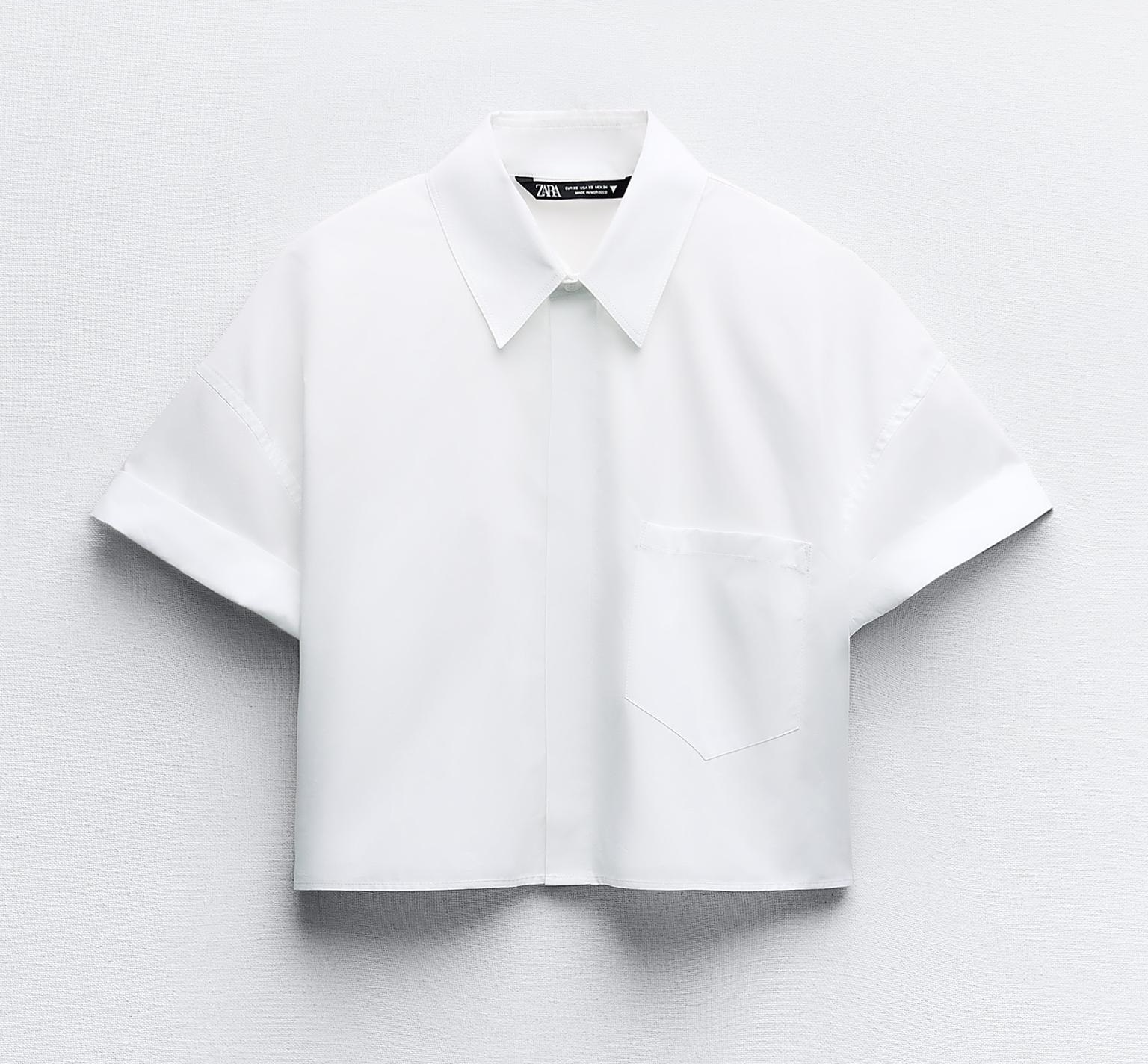Рубашка Zara Cropped Poplin, белый комбинированная рубашка zara contrast knit poplin красный белый