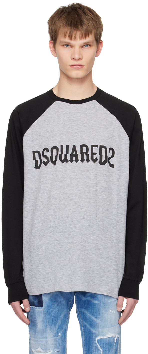 

Черно-серая футболка с длинным рукавом с напуском Dsquared2, Черный
