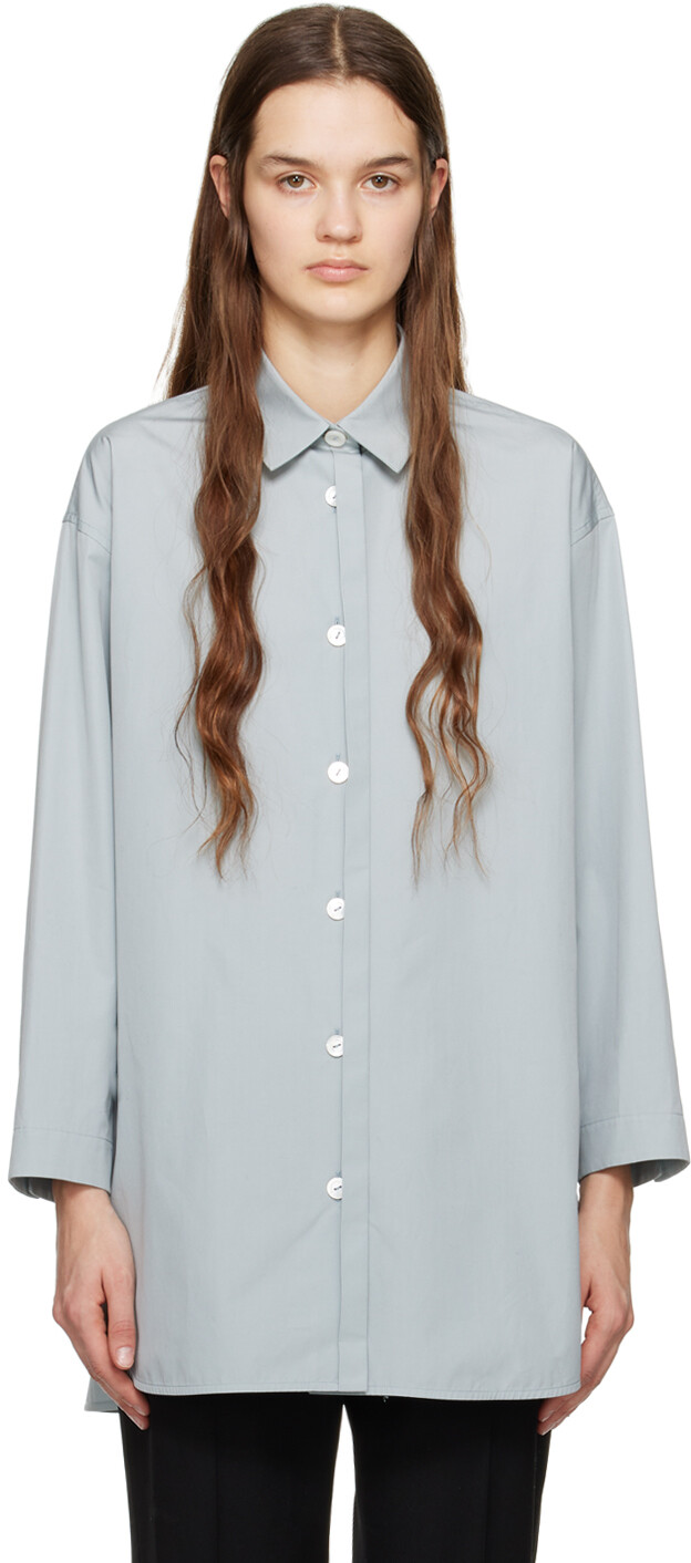 

Синяя рубашка с расклешенным воротником Jil Sander