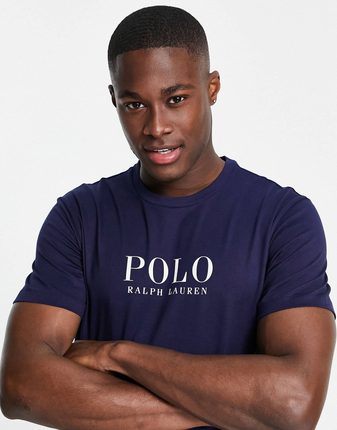 

Темно-синяя футболка для отдыха Polo Ralph Lauren с текстовым логотипом на груди