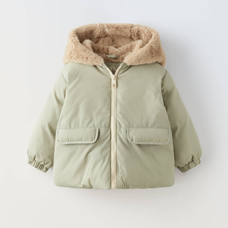 

Куртка для девочки Zara Reversible Faux Fur, светлый хаки