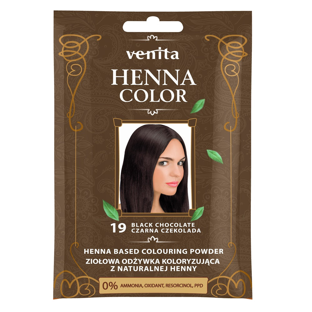 Venita Henna Color травяной краситель-кондиционер с натуральной хной 19 Черный Шоколад салфетки от окрашив белья paclan color expert 20шт