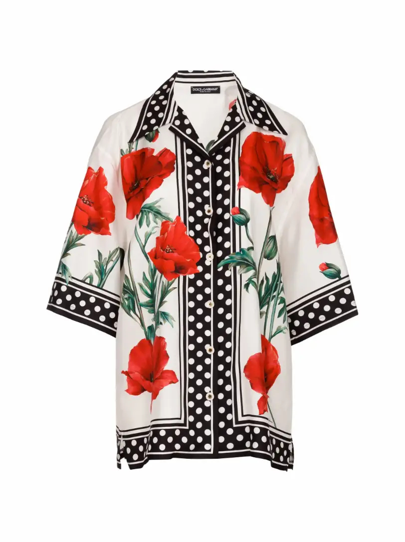 Шёлковая рубашка с принтом маков Dolce&Gabbana