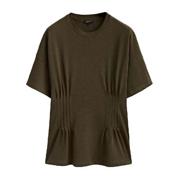 

Футболка Massimo Dutti Cotton Gathered Waist, хаки