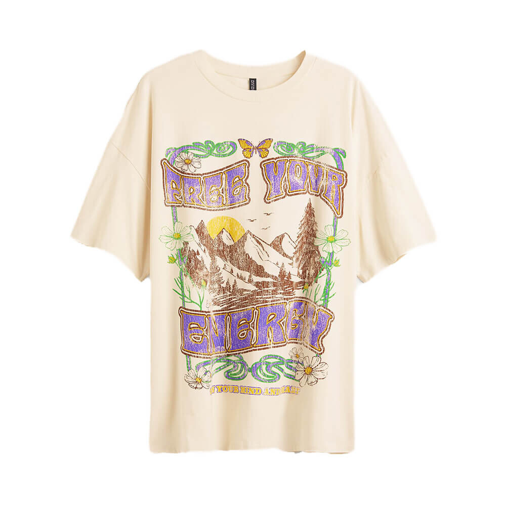

Футболка H&M+ Oversized Printed Free your energy, кремовый
