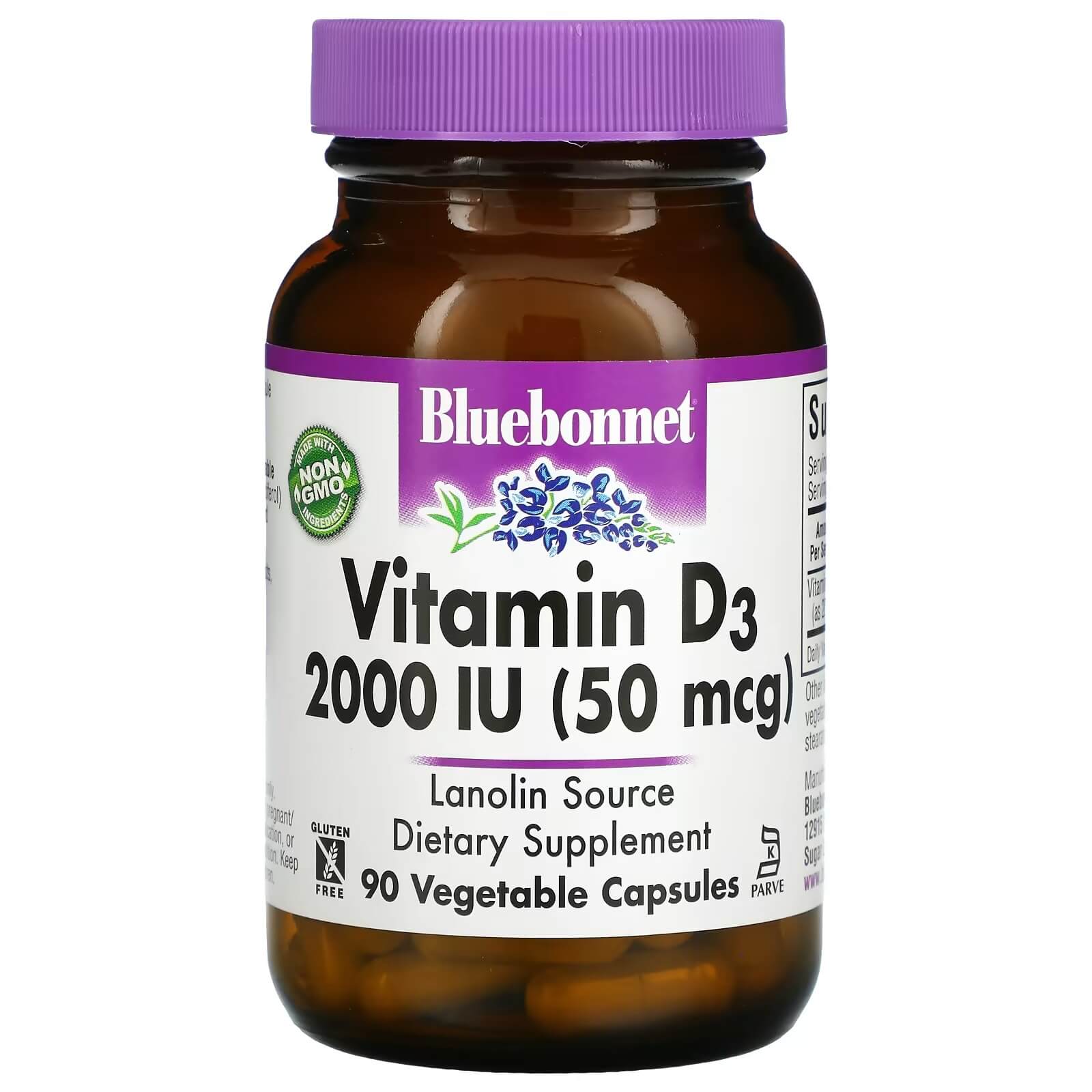 Витамин D3 2000 МЕ Bluebonnet Nutrition, 90 капсул капли витамина d3 с натуральным цитрусовым вкусом 2000 ме 30 мл bluebonnet nutrition
