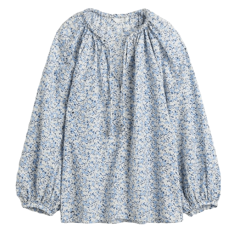 

Блузка H&M Balloon-sleeved, голубой с цветочным узором