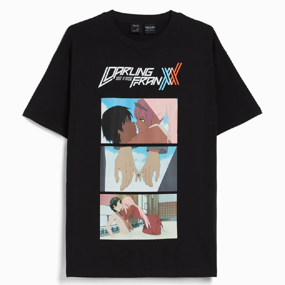 

Футболка Bershka Short Sleeve Darling Franxx, черный/принт