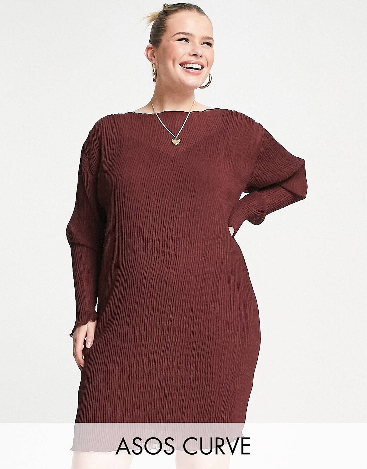 

Плиссе мини-платье бордового цвета ASOS DESIGN Curve