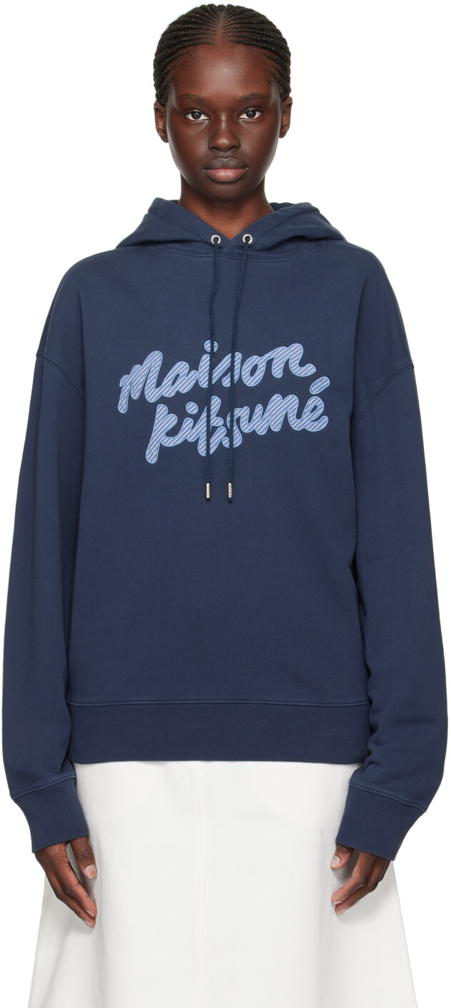 

Темно-синяя толстовка с капюшоном с рукописным вводом Maison Kitsune, цвет Ink blue