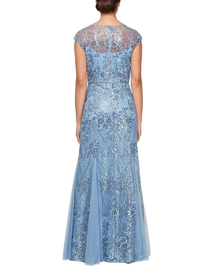

Платье Alex Evenings Long Embroidered Fit and Flare Gown, цвет Vintage Blue