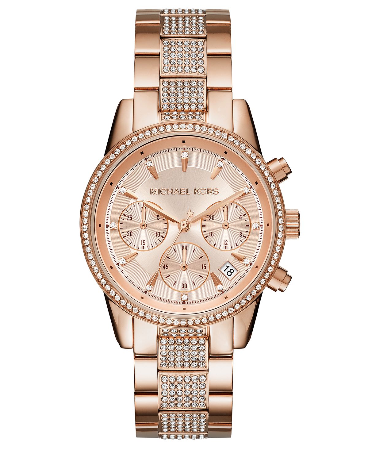 цена Женские часы Ritz с хронографом и браслетом из нержавеющей стали цвета розового золота, 37 мм Michael Kors