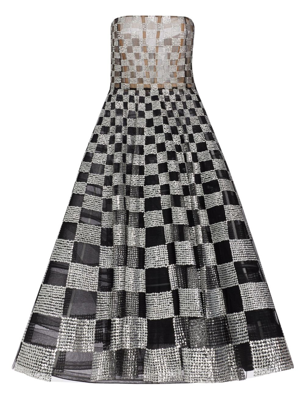 

Платье из тюля без бретелек с пайетками и вышивкой Oscar de la Renta, черный
