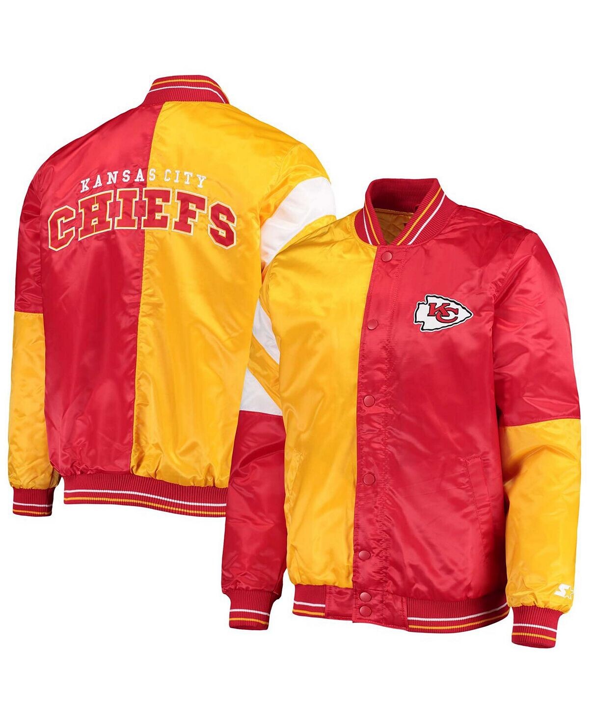 

Красно-желтая мужская атласная куртка kansas city chiefs leader varsity full-snap Starter, Красный