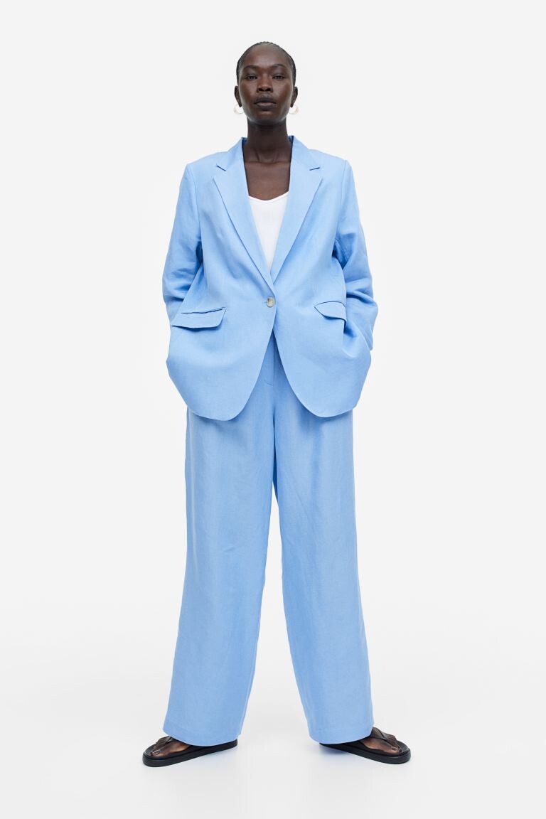 

Широкие брюки из смесового льна H&M, светло-синий
