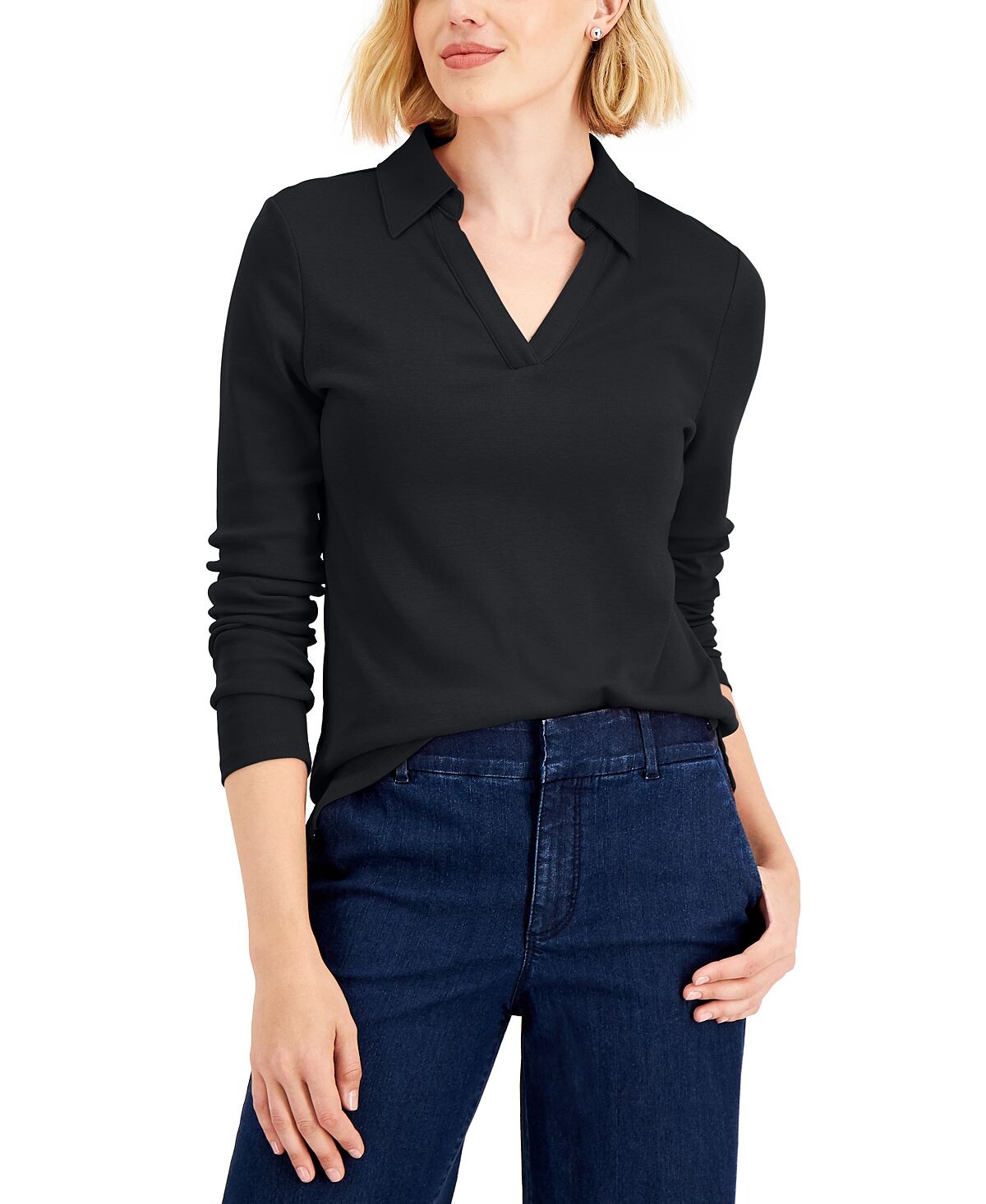 

Женская хлопковая футболка johnny collar, созданная для macy's Charter Club, мульти