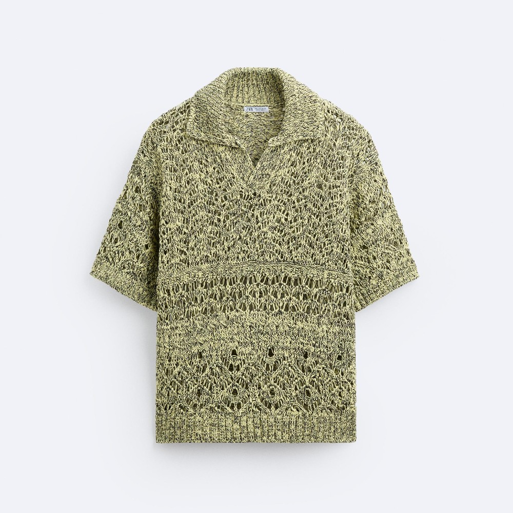 футболка поло zara textured crochet кремовый Футболка поло Zara Textured Crochet, черный/желтый