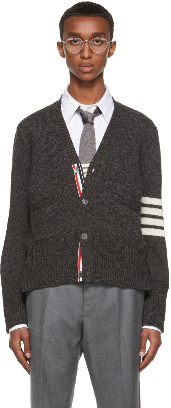 

Зеленый классический кардиган из шетландской шерсти с 4 полосами Thom Browne