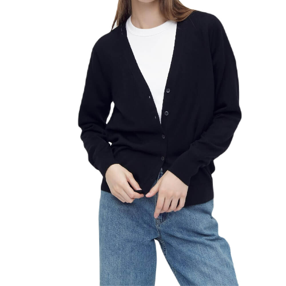 

Кардиган Uniqlo Extra Fine Merino V Neck, черный