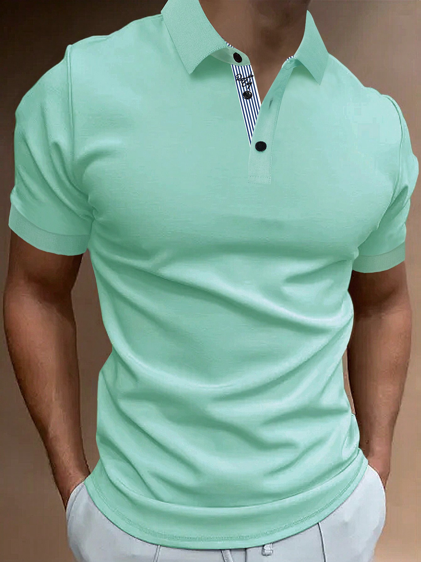 Мужская однотонная рубашка-поло с короткими рукавами и пуговицами Manfinity Mode, мятно-зеленый