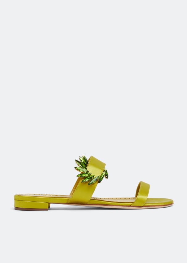 цена Сандалии MANOLO BLAHNIK Chivelaflat satin sandals, зеленый