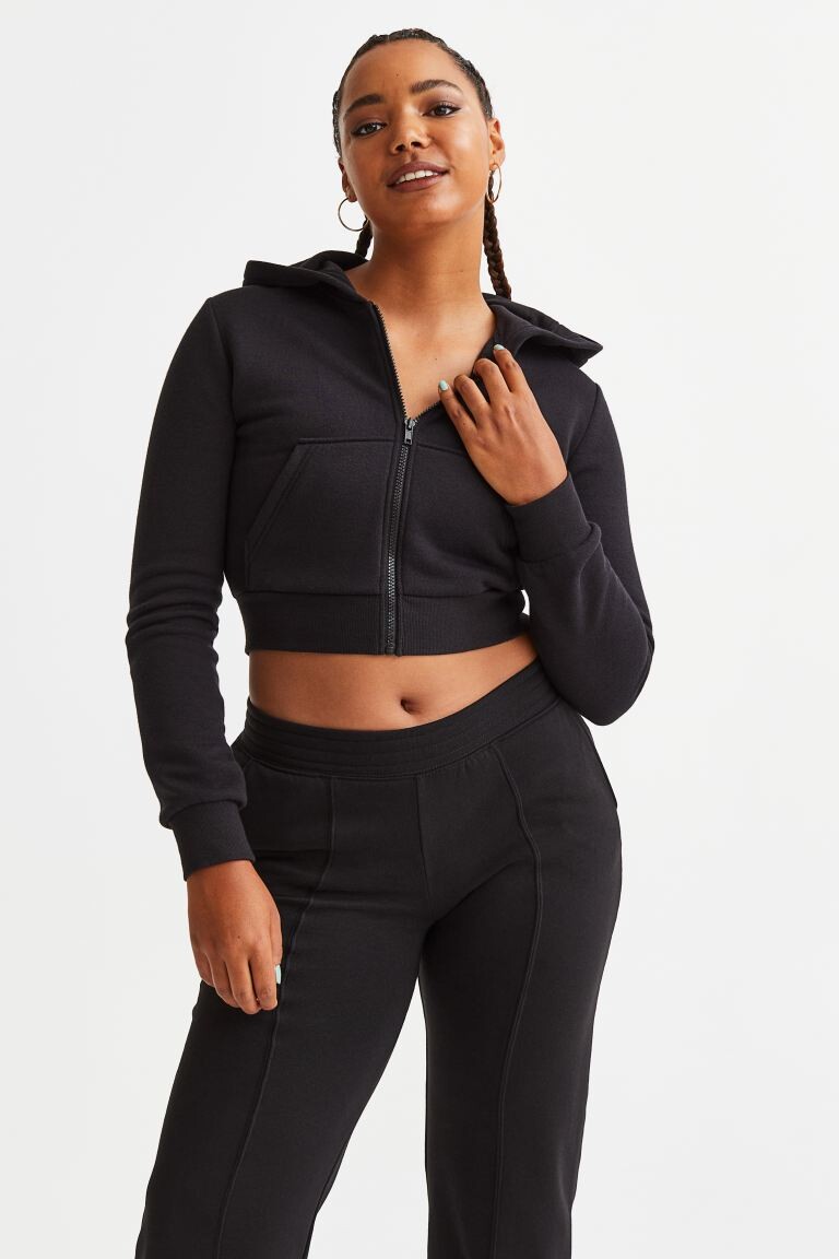 

Укороченная толстовка с капюшоном на молнии H&M, черный