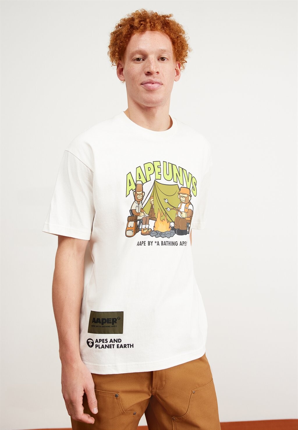 

Футболка с принтом Tee AAPE By A Bathing Ape, слоновая кость