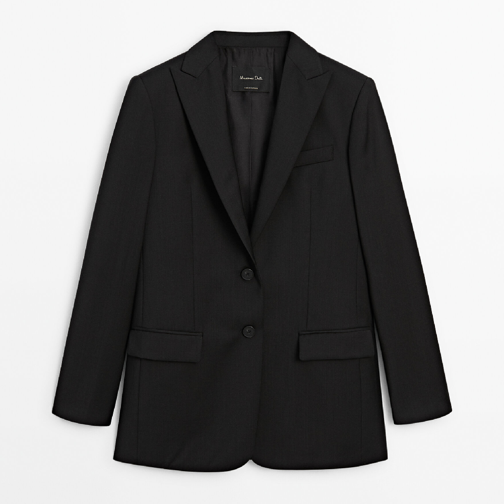Пиджак Massimo Dutti Cool Wool Suit, черный костюмный пиджак massimo dutti party bi stretch wool suit черный
